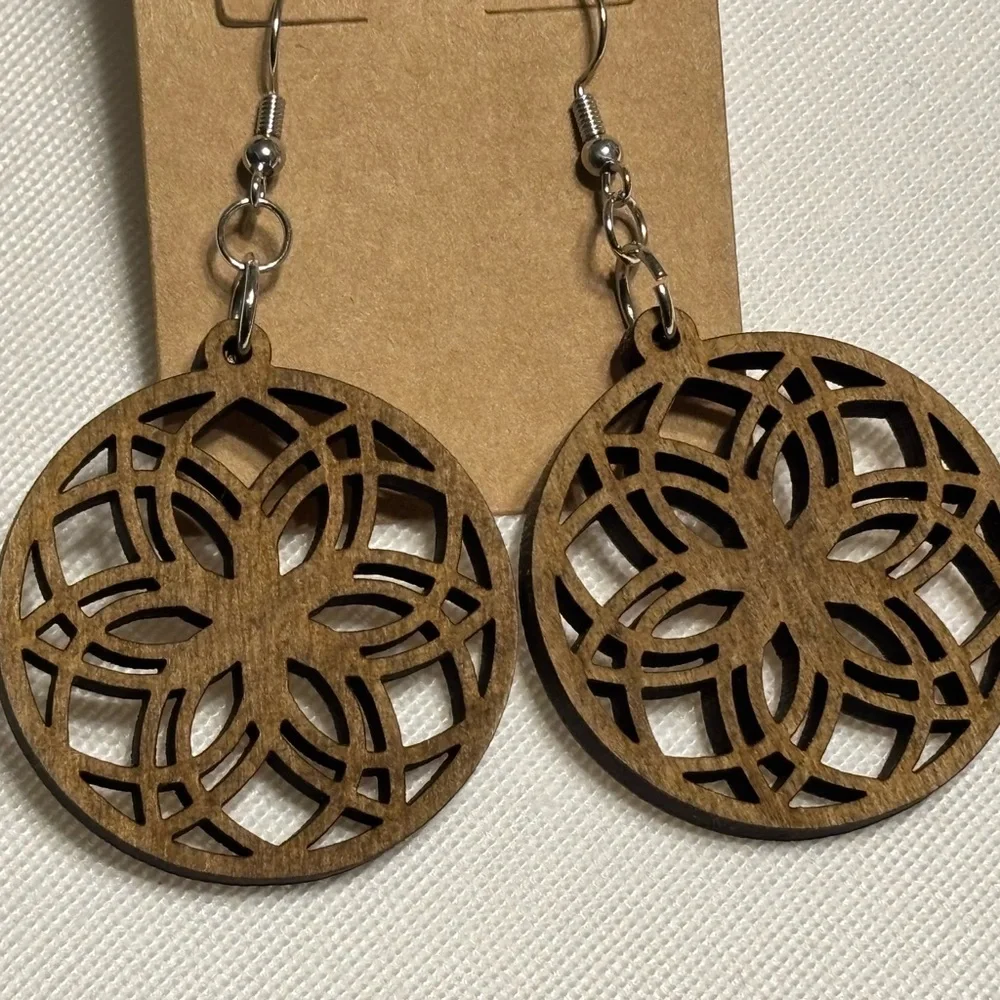 Brown Wooden Geometric‎ Earrings